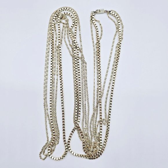 West Germany Necklace Vintage Silver Tone Swirl Box Triple Strand LONG 54" - Picture 7 of 9